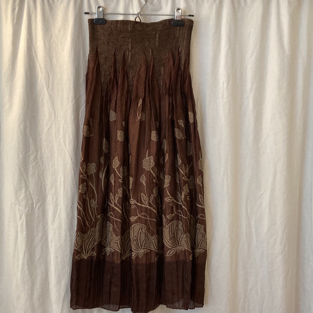 Lapis Boho sheer maxi skirt, chocolate brown and cream floral design, size Small - Picture 4 of 13